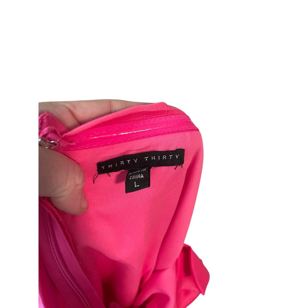 Thirty Thirty Hot Pink Bow Front Strapless Mini Dress Y2K Style Coquette Size L - Picture 4 of 5